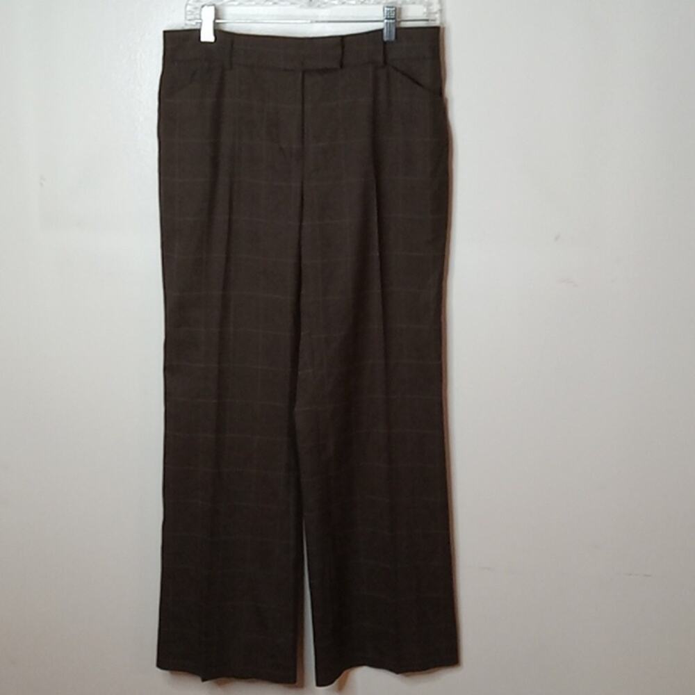 Victor Alfaro Women's Size 10P Brown Plaid Wide Leg Wool Polyester Dress Pants.